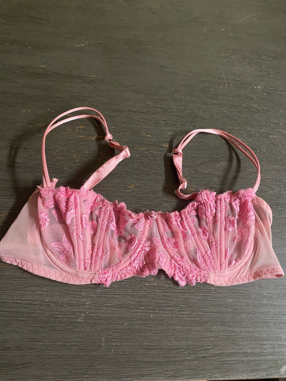 Anima  Pink Sheer Lace Balconette Bra